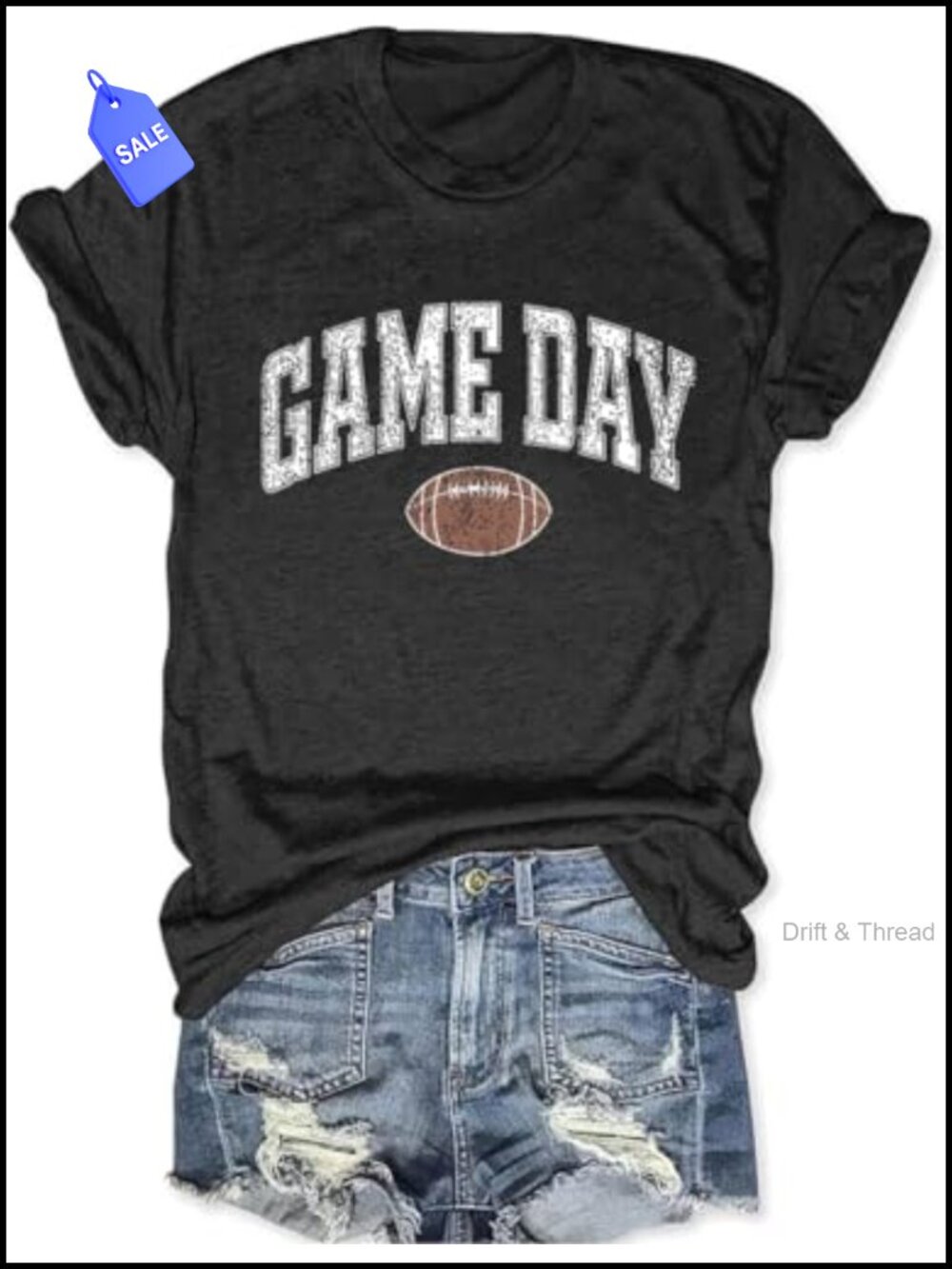Game Day Football Graphic T-Shirt Crew Neck Short Sleeve Casual Tee